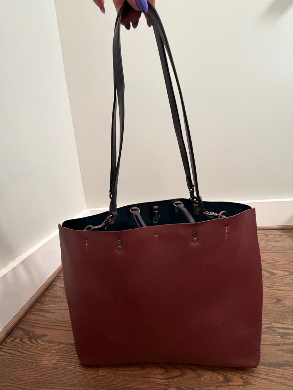 Coach 1941 Rogue Tote Glovetanned Leather Burgundy Black Large Carryall Bag - Picture 10 of 13